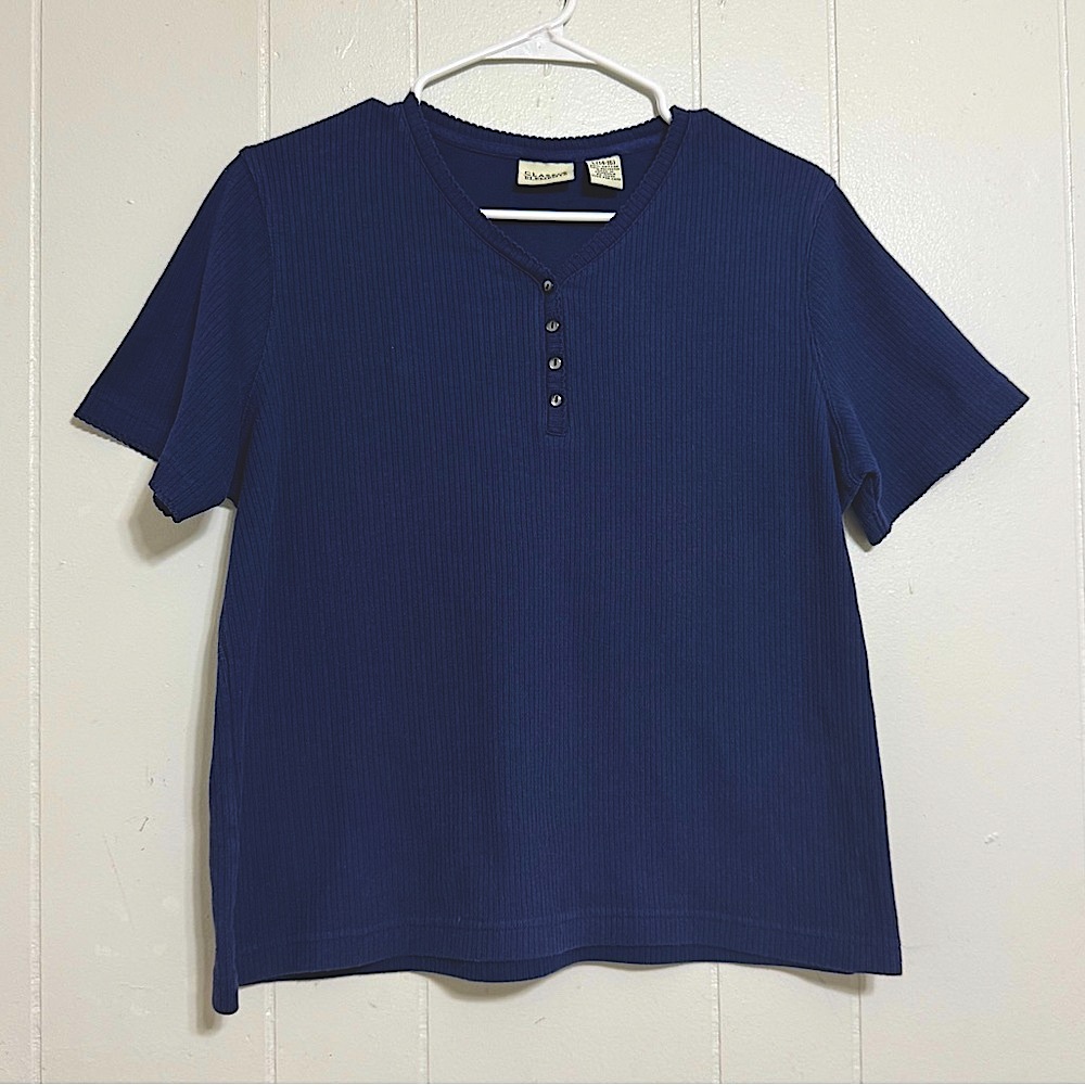Classic Elements Womens Navy Blue Cotton Blend Short Sleeve T Shirt